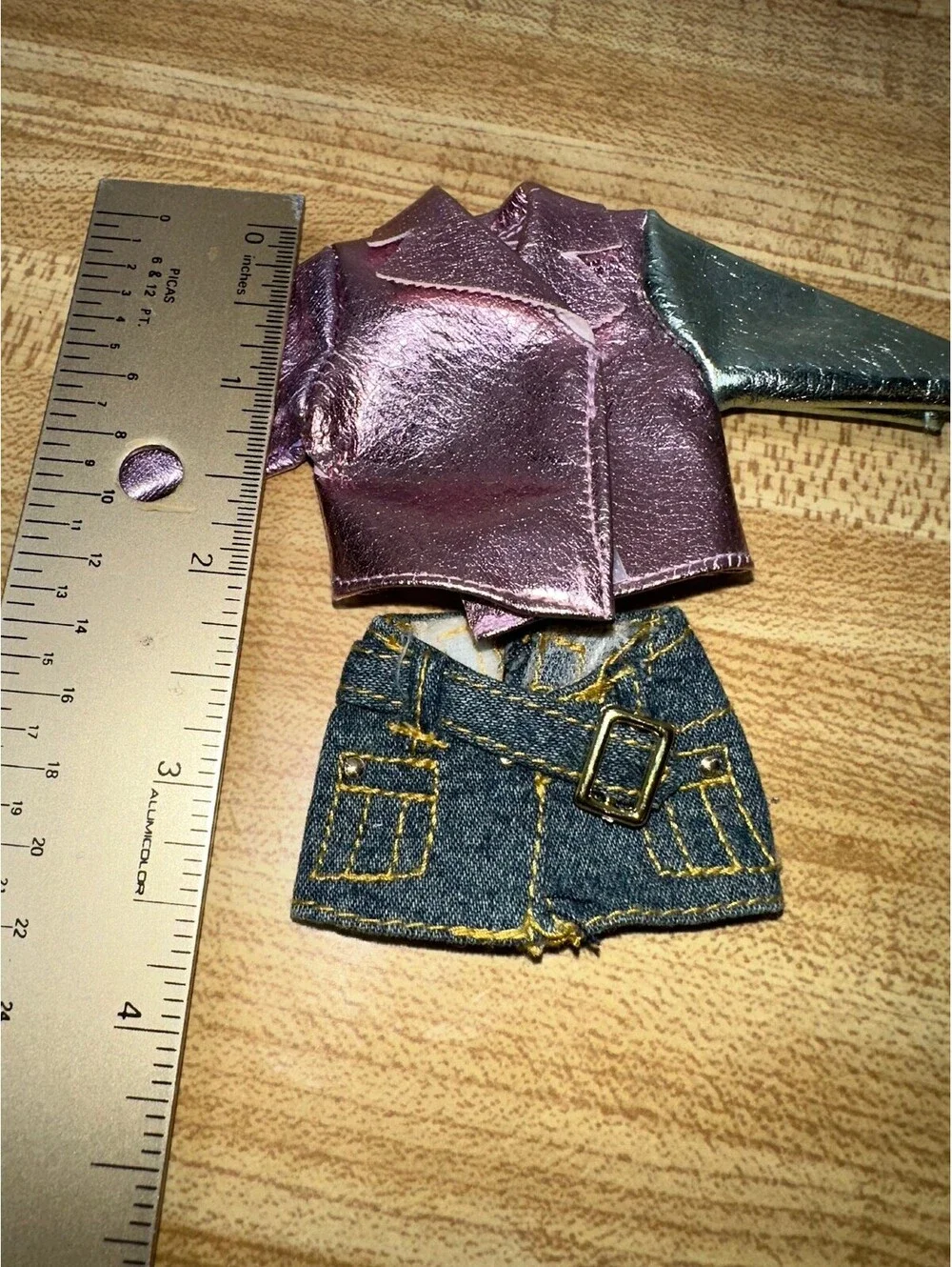 Barbie Doll Outfit - Metallic Purple Jacket with Blue Denim Skirt, Size Fits 11.